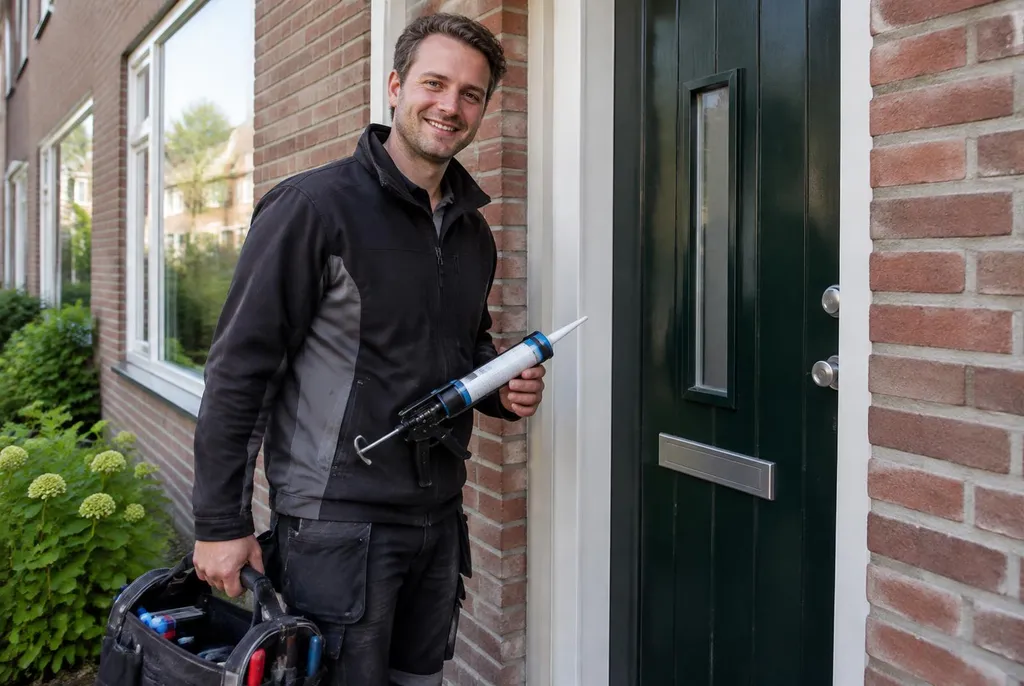 Vakman van Kitbedrijf Maartensdijk bij de voordeur van een woning